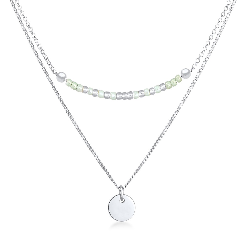 Elli Elli Collier Pendentif femme plaque perles 2 couches en argent sterling 925 collier