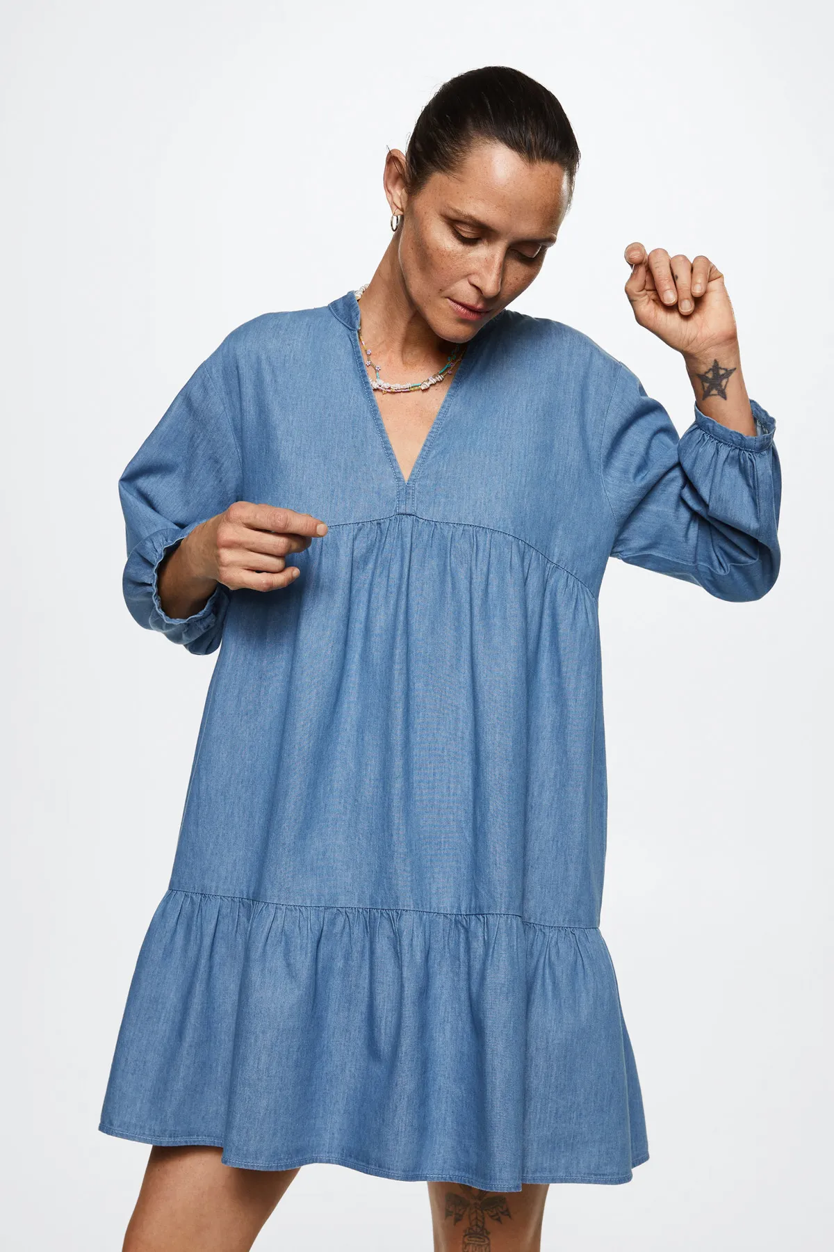 MANGO  37001220 Kleider und Overalls Mittelblau