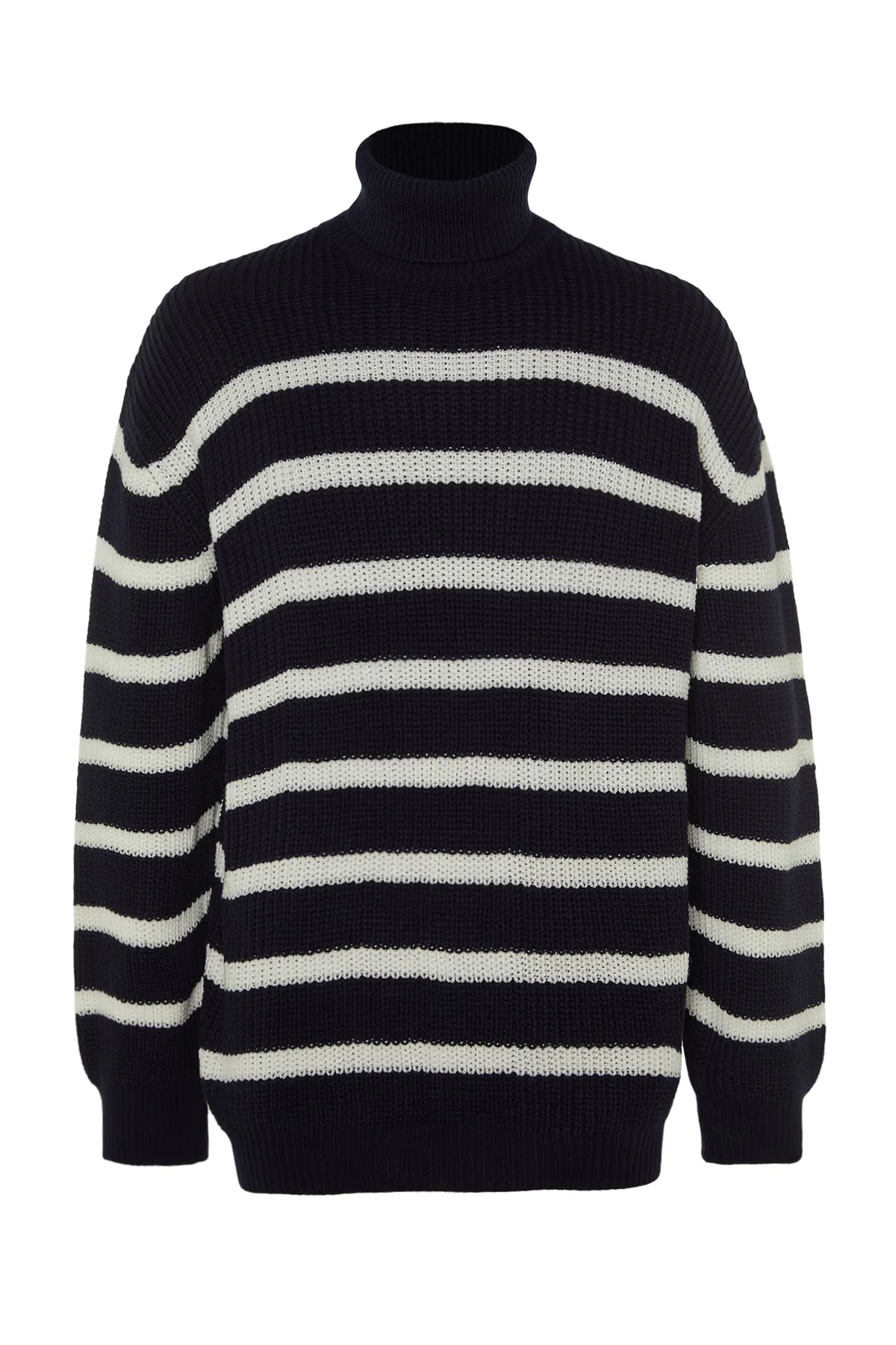 Trendyol Collection  Marineblauer, gestreifter Unisex-Strickpullover in Oversize-Passform und weiter Passform TMNAW24KZ00017
