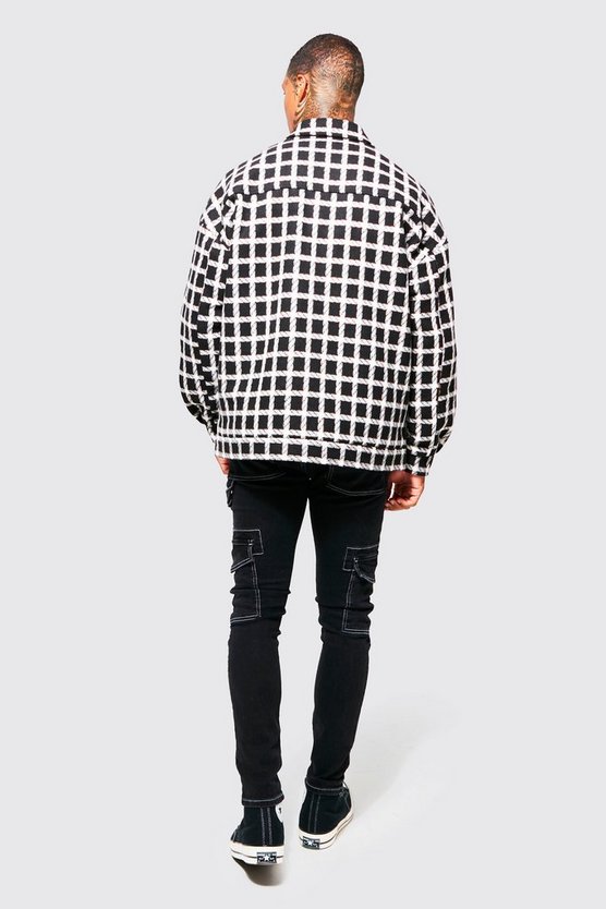 Karierte Harrington-Jacke in Wolloptik