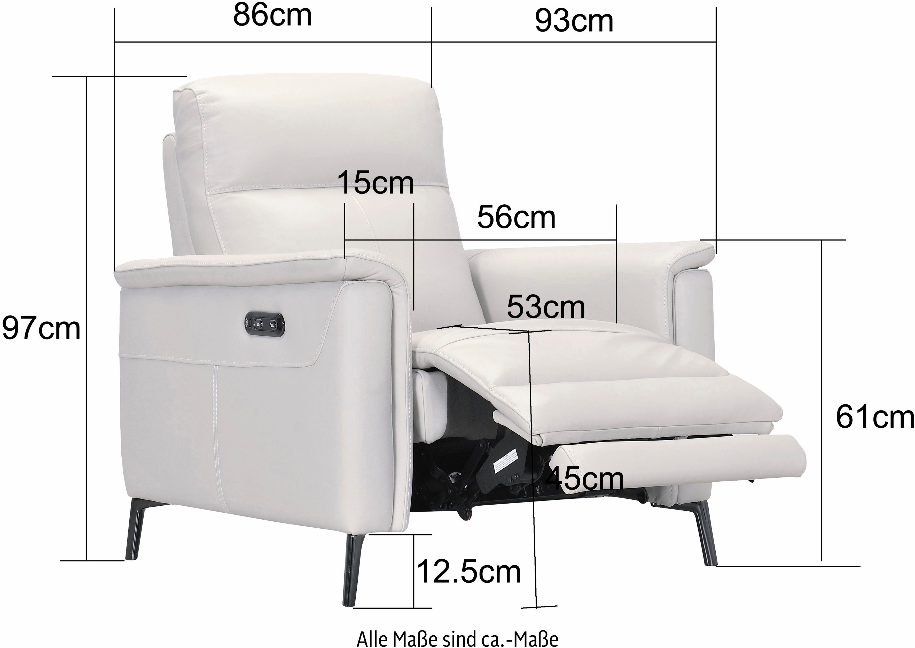 Places of Style Sessel Barano, elektrische Relaxfunktion, Kopfteilverstellung, mit USB-Anschluss.