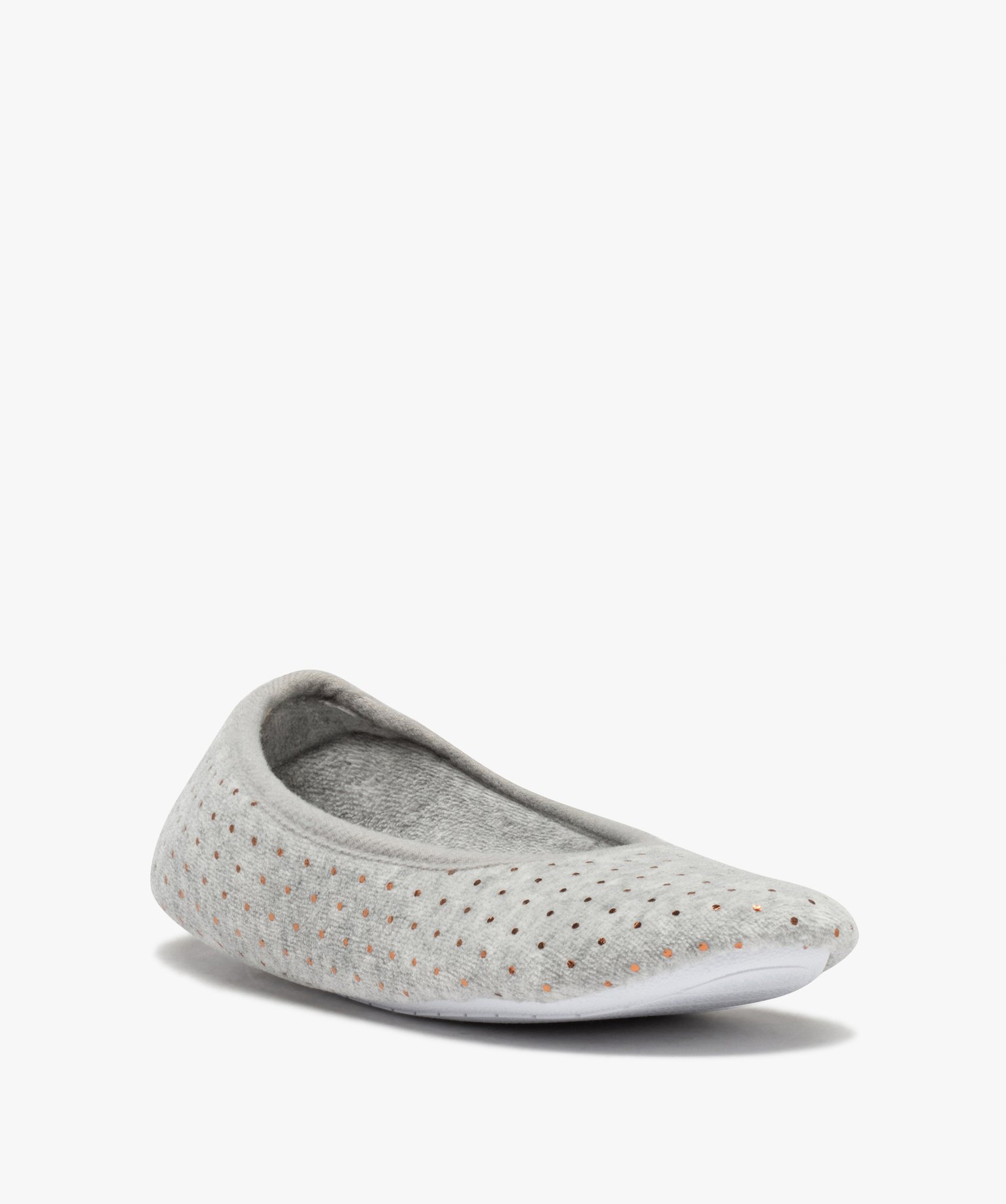 Chaussons femme ballerines en velours à pois métallisés gris | GEMO