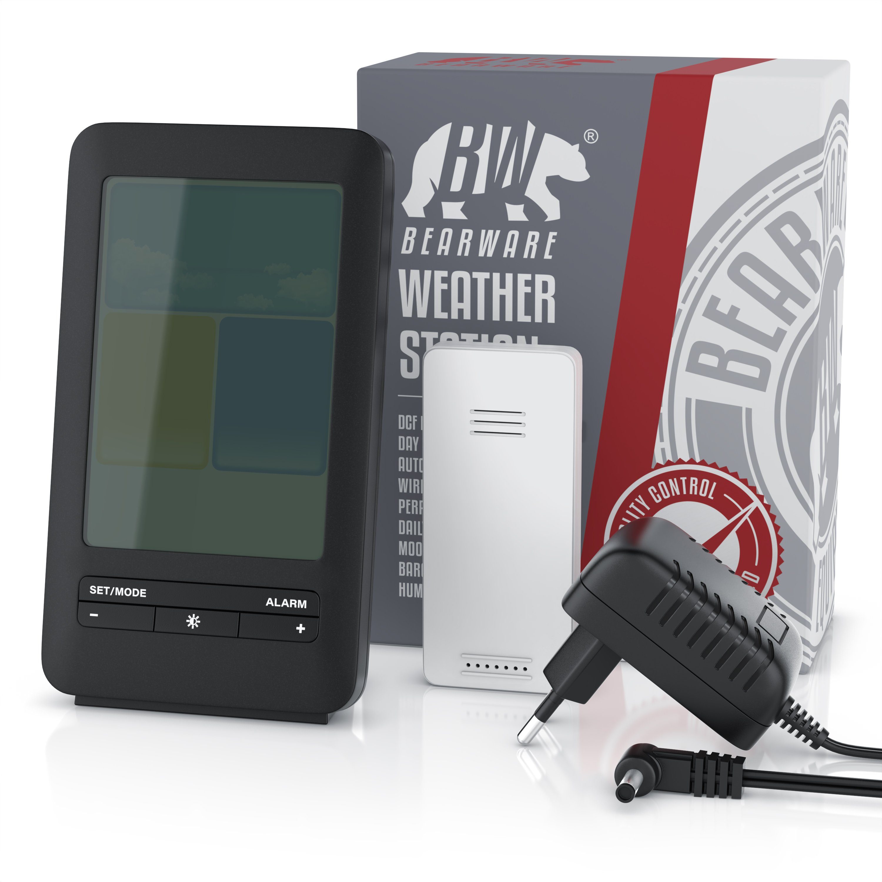 BEARWARE Wetterstation (mit Außensensor, Funk, Prognose, Temperaturtrend, Luftdruck, Temperaturwarnung usw)