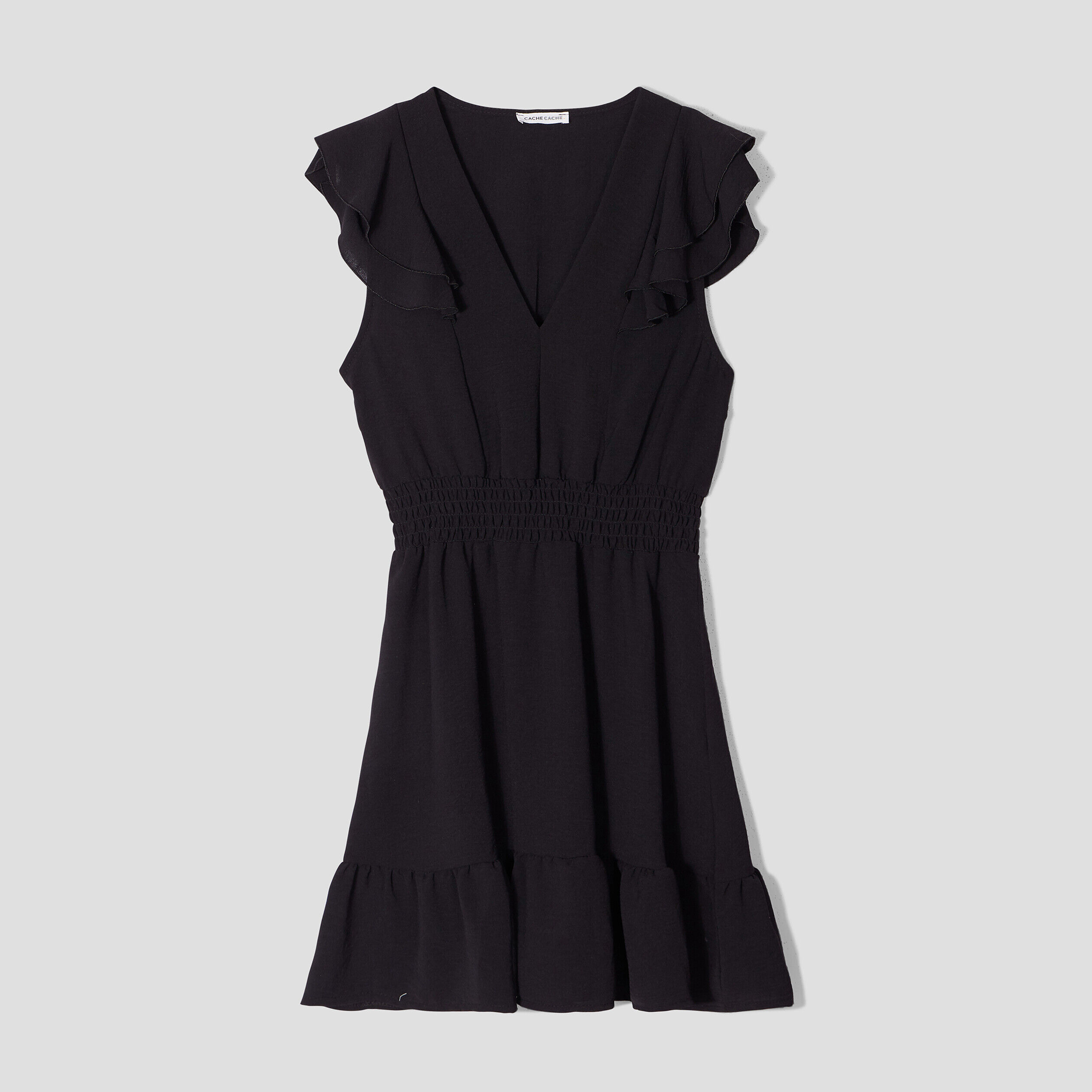 Robe évasée avec volants noir femme | Cache Cache