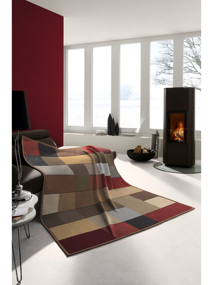 biederlack Cotton Home Wohndecke Blocking in braun günstig kaufen 150 x 200 cm