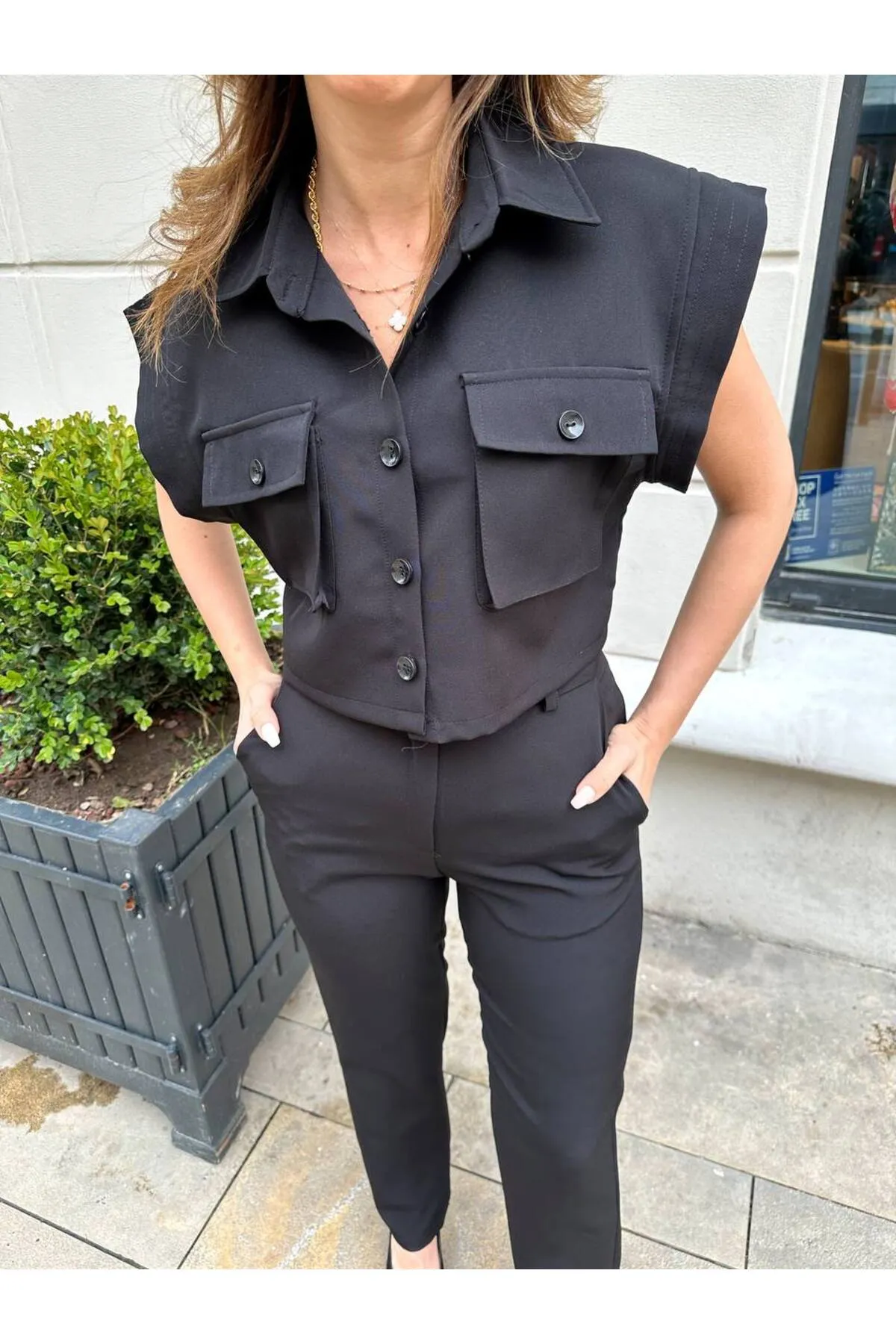 SONREİR  DAMEN PREMIUM QUALITÄT DOPPELT GEWEBE CROP SHIRT HOSE DOPPELT UNTEN TOP SET