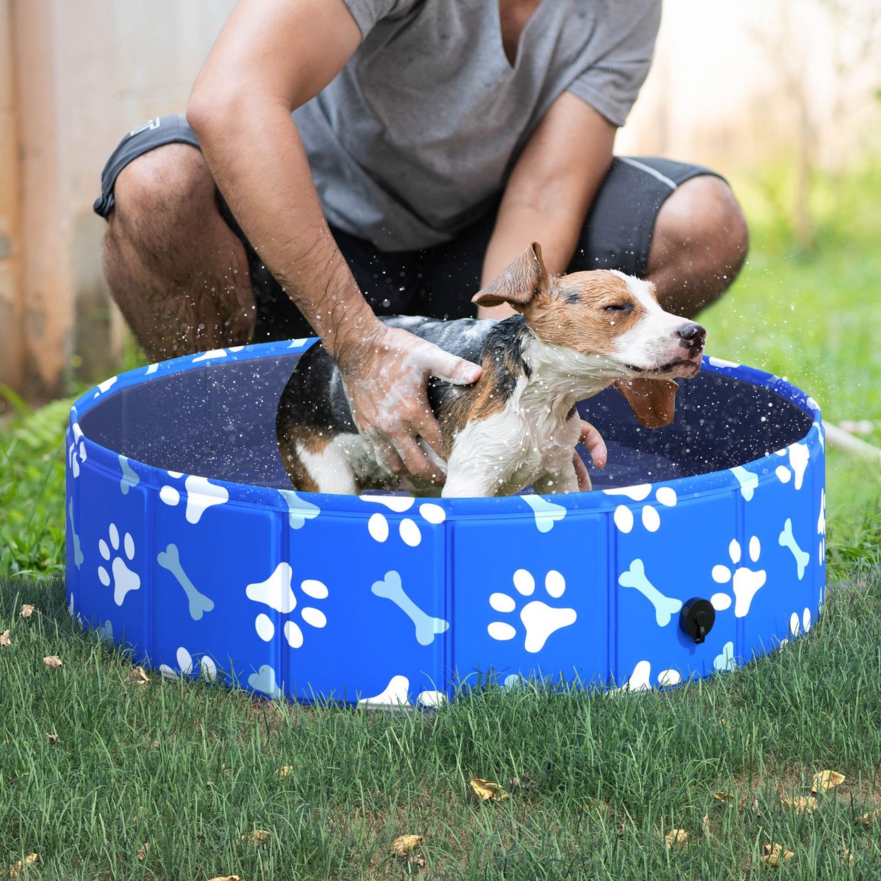 PawHut Hundebadewanne Hundepool Hunde Badewanne Wasserbecken faltbar Ø80x20Hcm