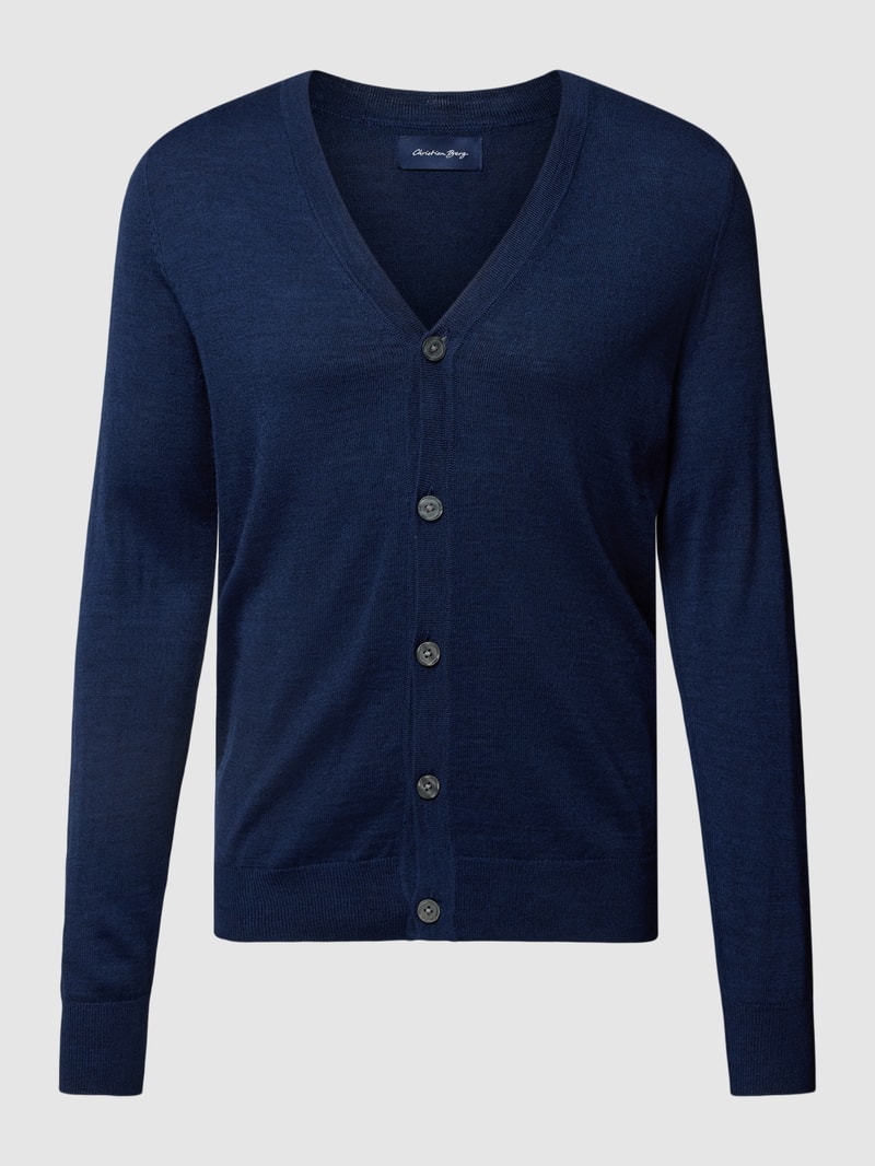 Strickjacke mit V-Ausschnitt und Knopfleiste in dunkelblau meliert