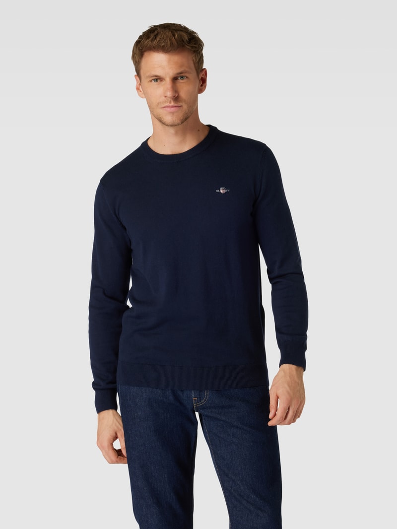 Strickpullover mit Rundhalsausschnitt und Label-Stitching in marineblau