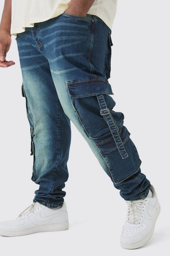 Plus dunkelblaue Stretch Skinny Jeans mit Cargo-Taschen-Detail