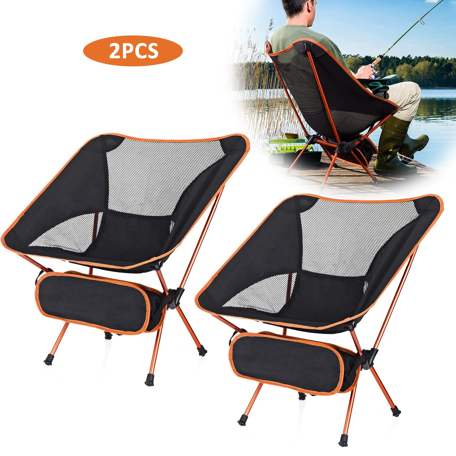 CALIYO Campingstuhl 2er Set Campingstuhl Faltbar Camping Stuhl Tragbarer Campingstühle (2 St), Campingstuhl Set, Campingstuhl 100kg Ultraleichter Kleiner Klappstuhl mit Tragetasche