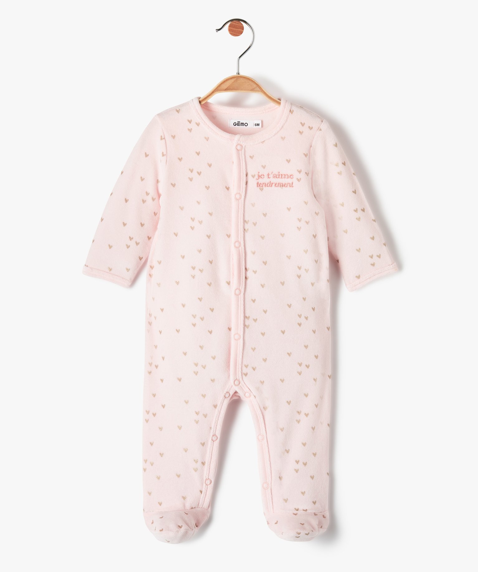 Pyjama bébé en velours pastel à curs dorés et ouvertur... rose | GEMO