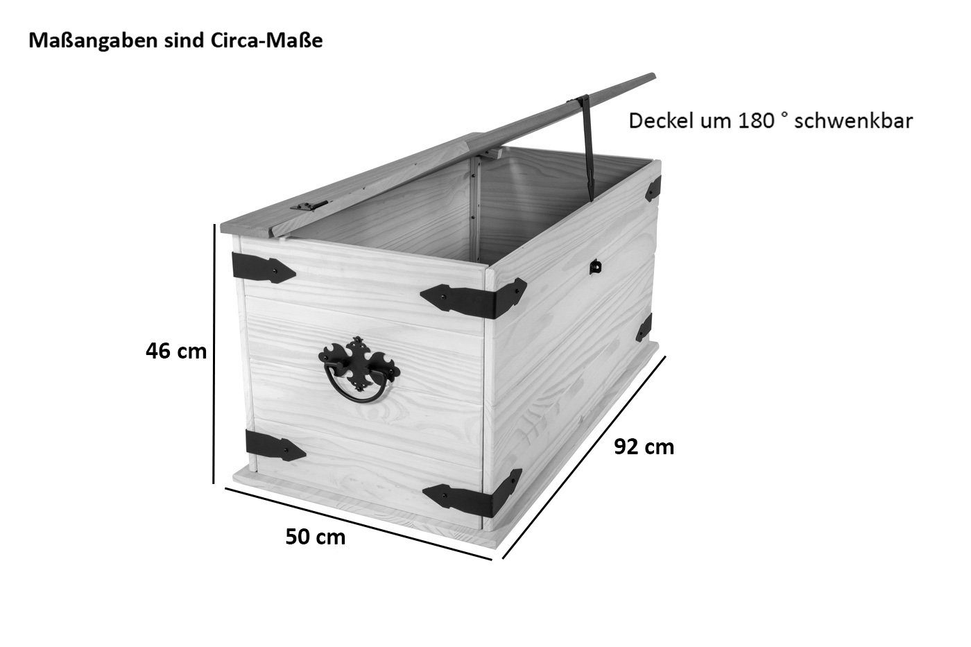 Junado® Truhentisch Merida, aus massivem Pinienholz, Mexiko-Design, weiß lasiert, graue Deckplatte