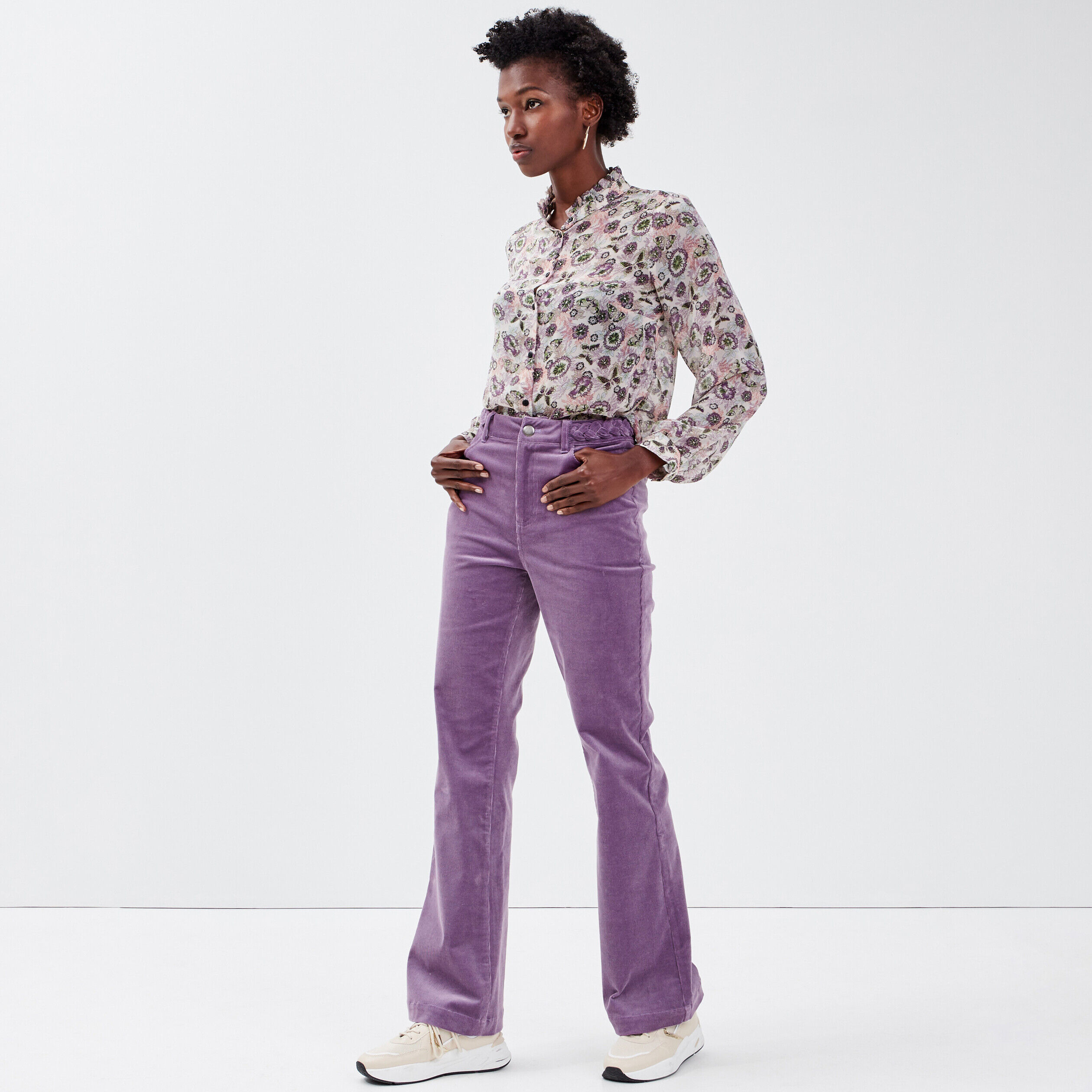 Pantalon flare velours côtelé violet femme | Cache Cache