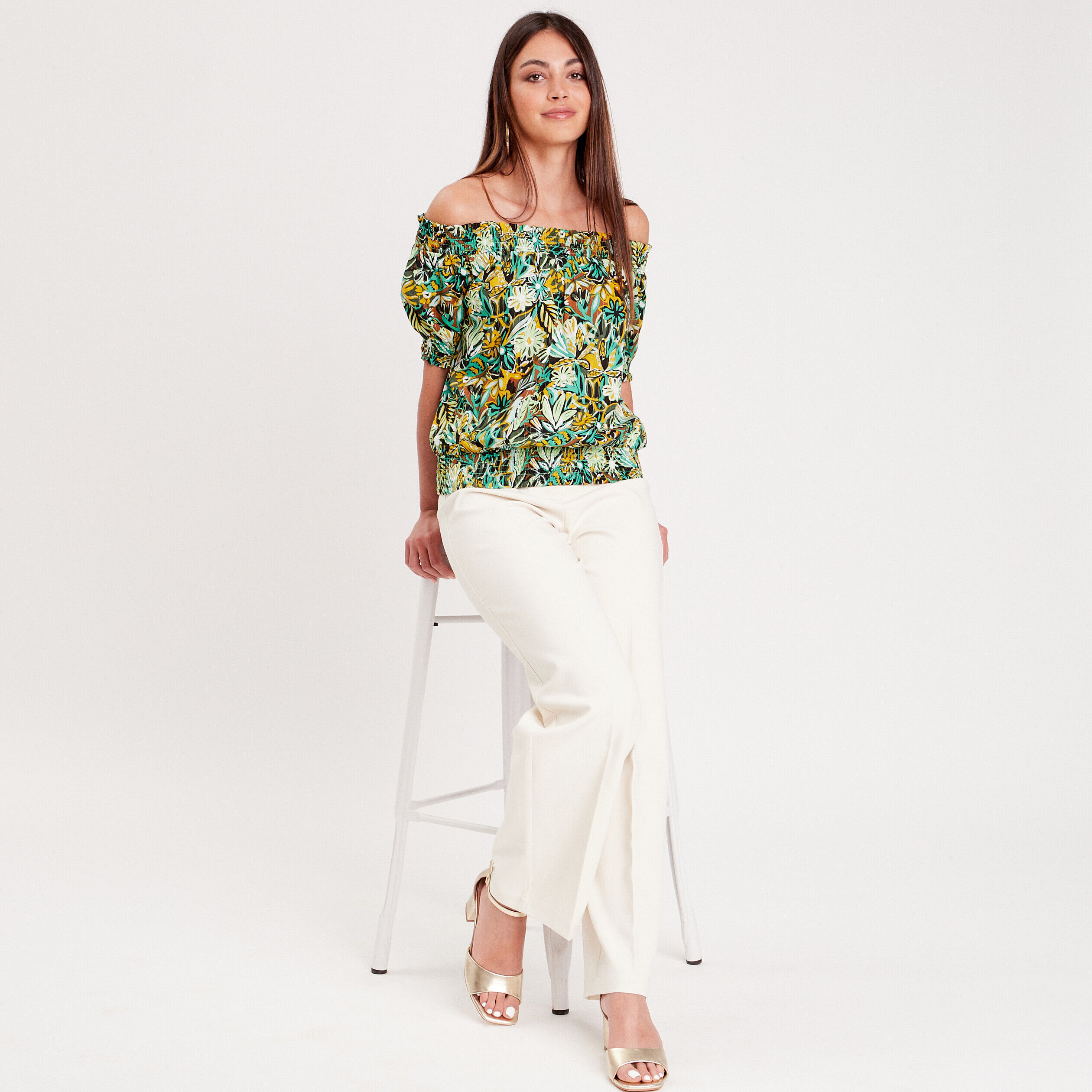 Blouse col bardot jaune foncé femme | Cache Cache