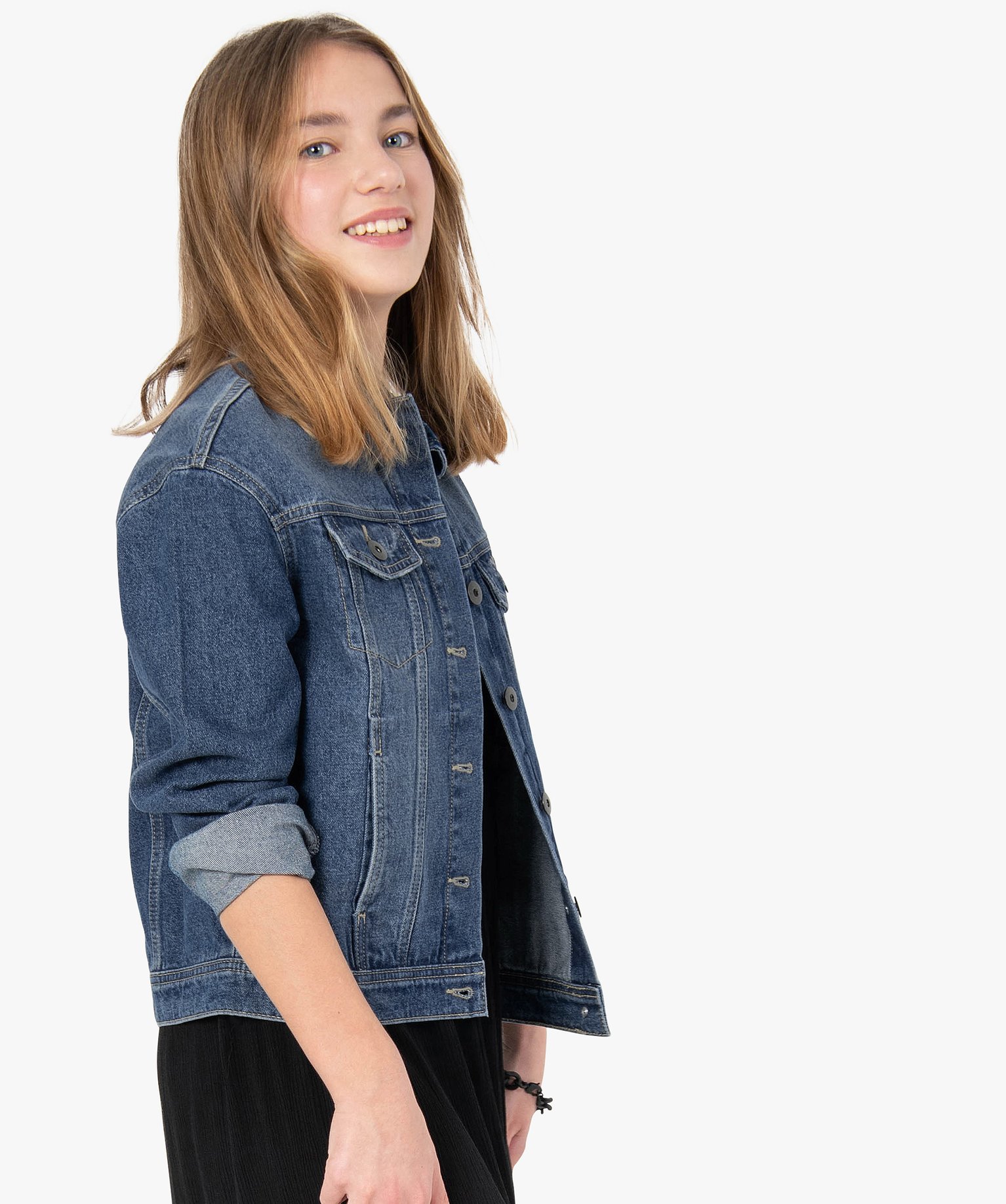 Veste fille en jean avec marques d'usures stone | GEMO