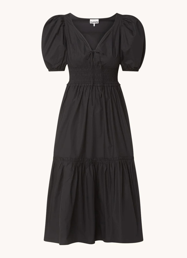 Robe tunique midi Ganni en coton biologique à manches bouffantes