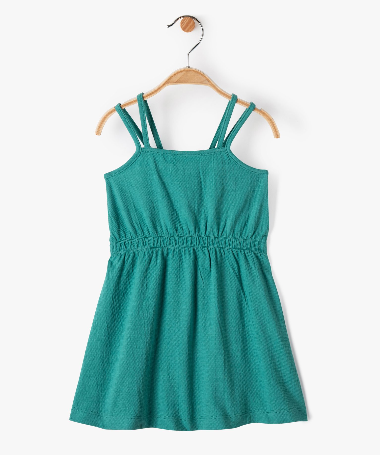 Robe bébé fille à fines bretelles en coton stretch vert | GEMO