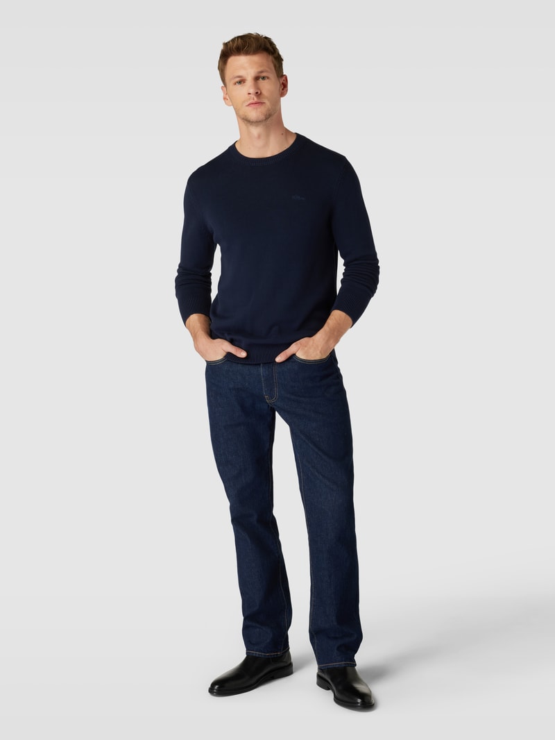 Strickpullover mit Label-Stitching in marineblau