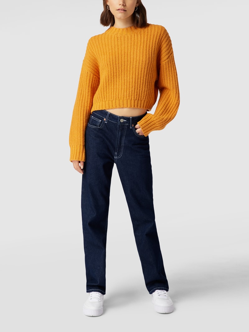 Bootcut Jeans mit Kontrastnähten in dunkelblau