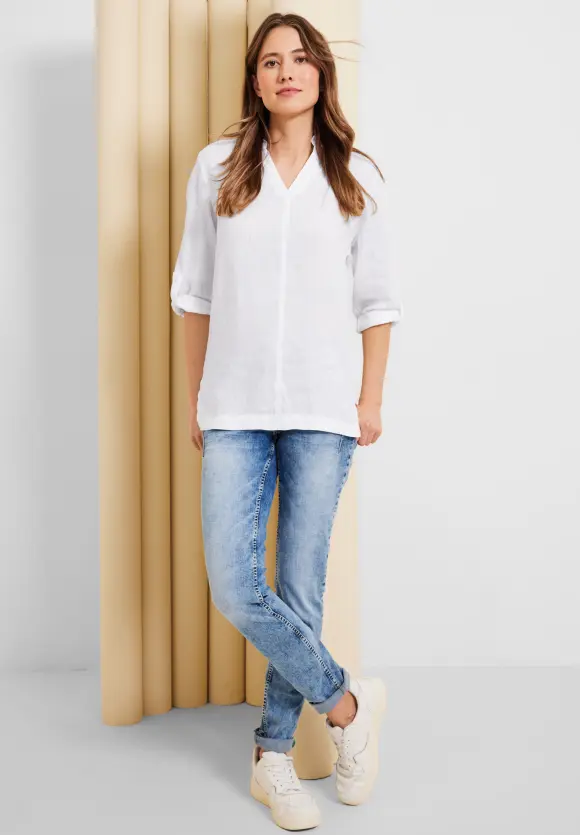 CECIL Leinen Longbluse in Unifarbe