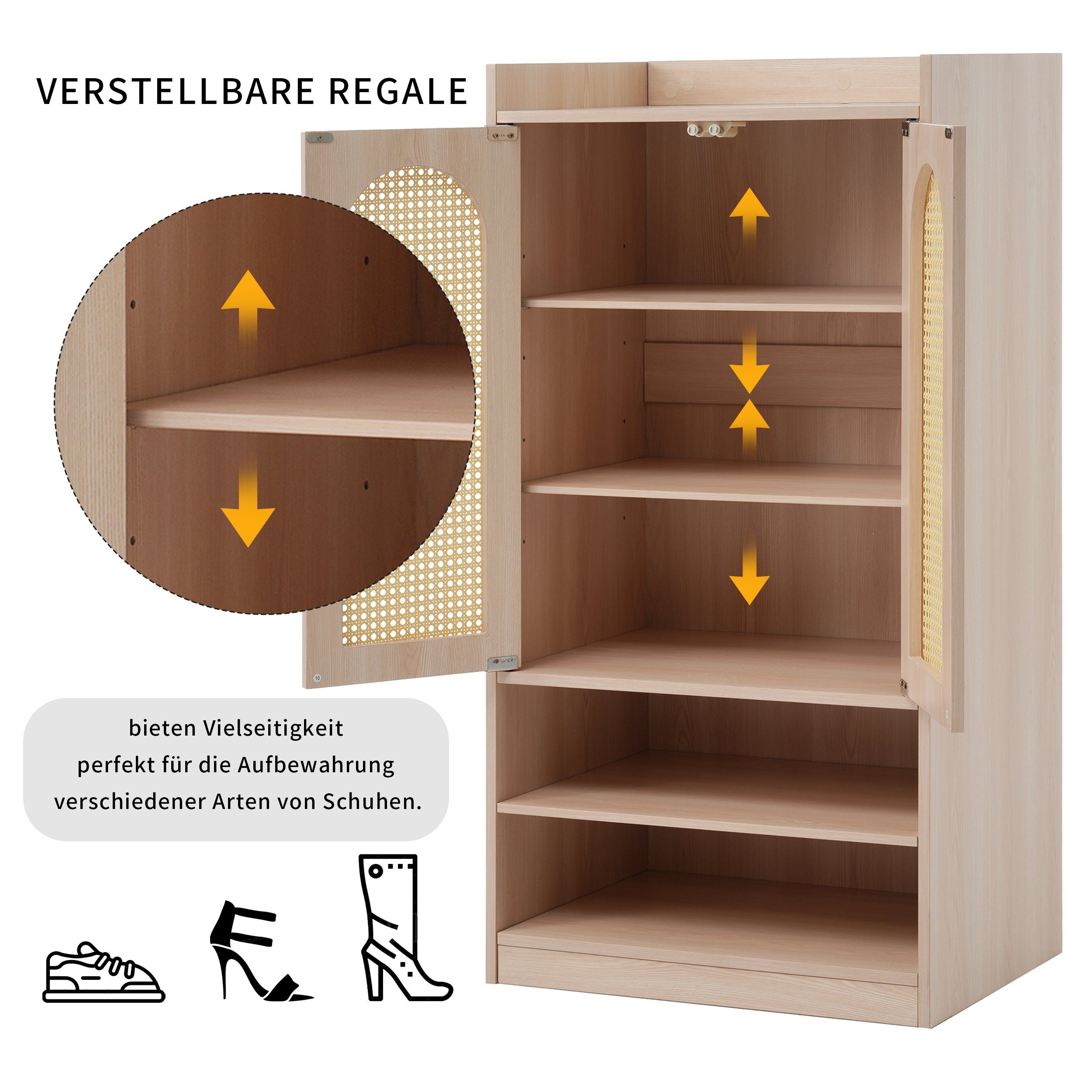 OKWISH Highboard sideboard (Sideboard mit Polyrattan-Tür), Mit verstellbaren Einlegeböden, Schuhschrank Landhausstil