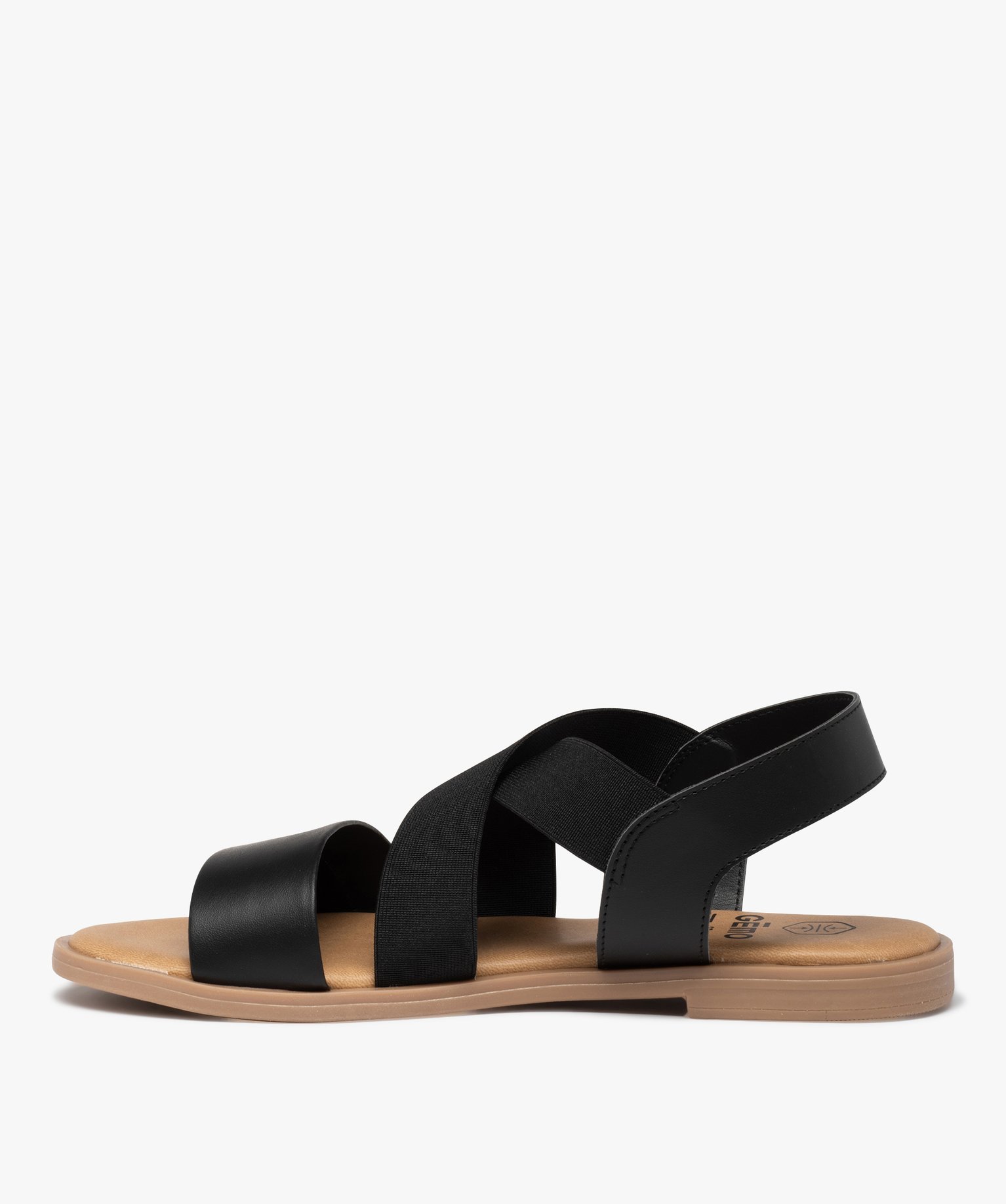 Sandales femme à talon plat et brides élastiques unies noir | GEMO