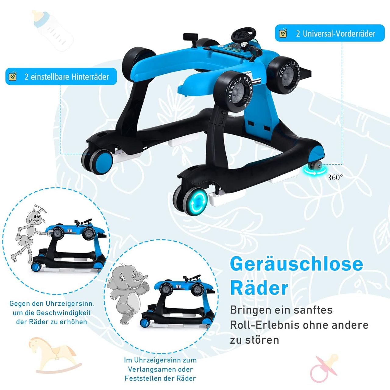 Costway 4 in 1 Lauflernwagen mit einstellbarer Höhe & Geschwindigkeit