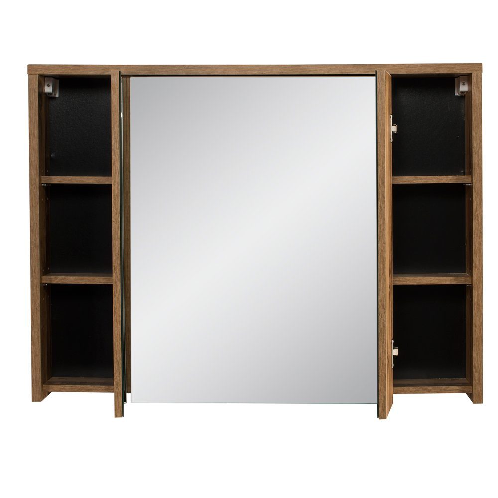 Lomadox Spiegelschrank HARLOW-56 Badezimmer- mit Beleuchtung 100 cm breit Eiche Dekor, 100/75-80/16