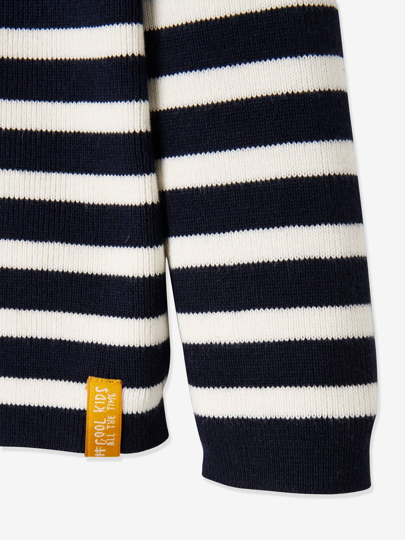 Pull marin garçon ivoire rayé rouge et marine