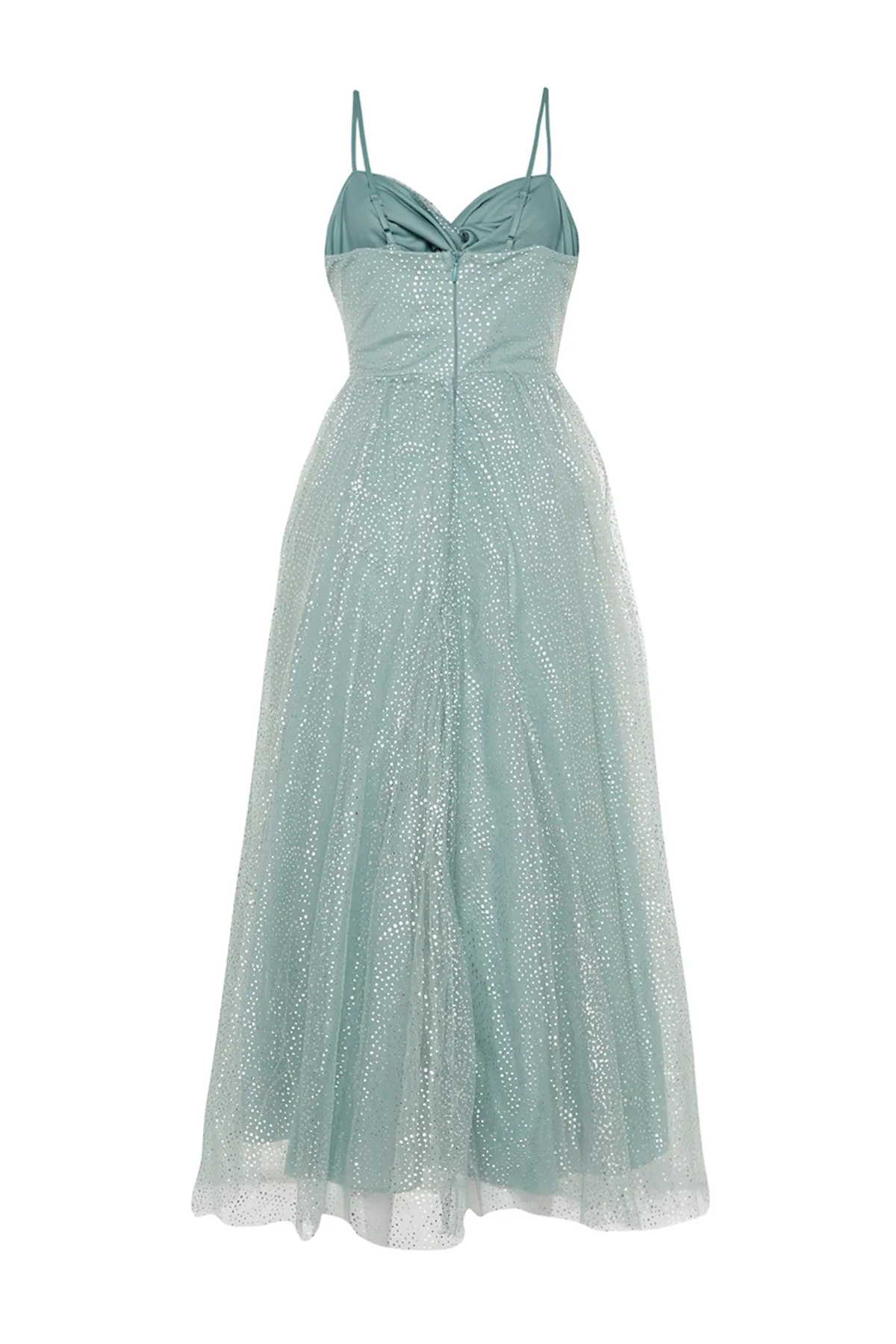 Trendyol Collection  Mintfarbenes Abendkleid mit offener Taille und Skaterfutter aus glänzendem Tüll TPRSS23EL00429