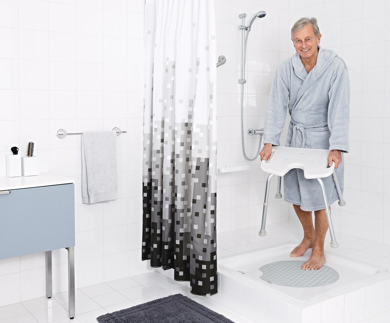 Ridder Bad-Hocker Sam, weiß, mit Hygieneausschnitt, höhenverstellbar, PE / Aluminium