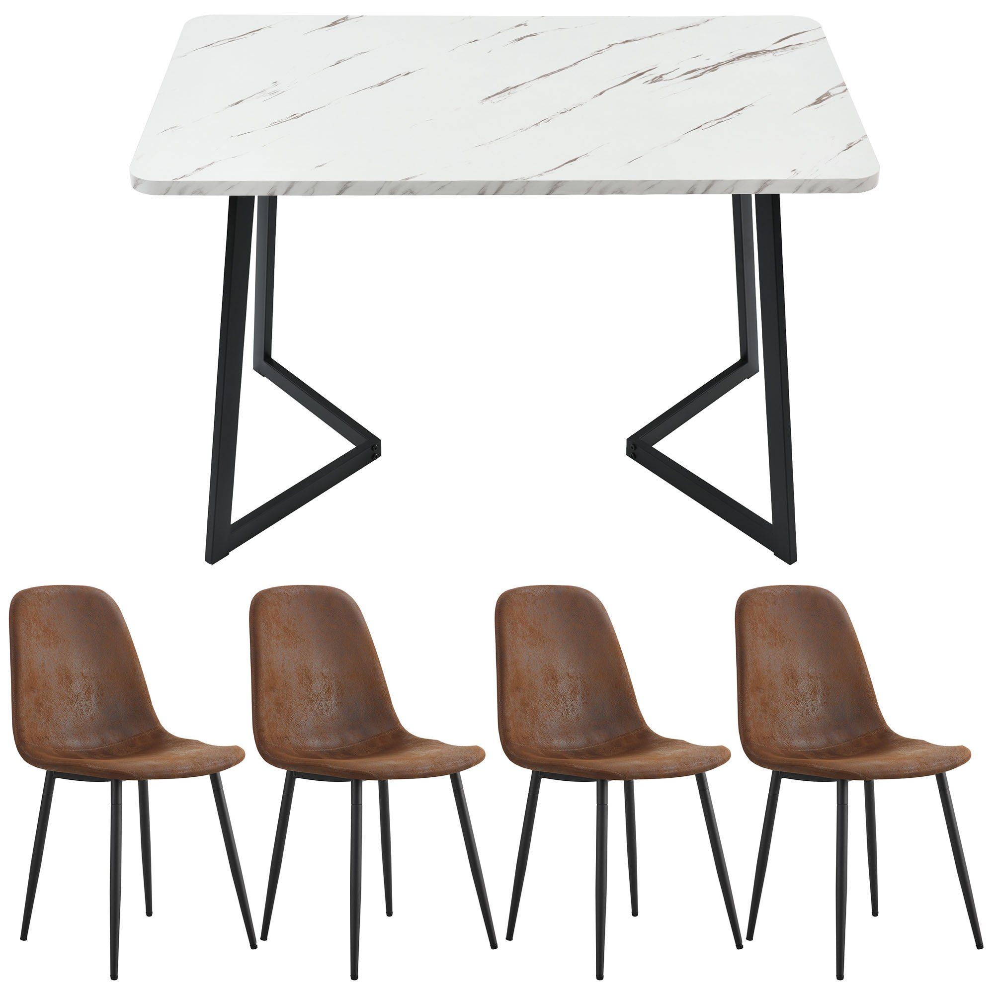 REDOM Essgruppe Esstisch mit 4 Stühlen, (5-tlg), Küchetisch Esszimmerstuhl, Metallbeine