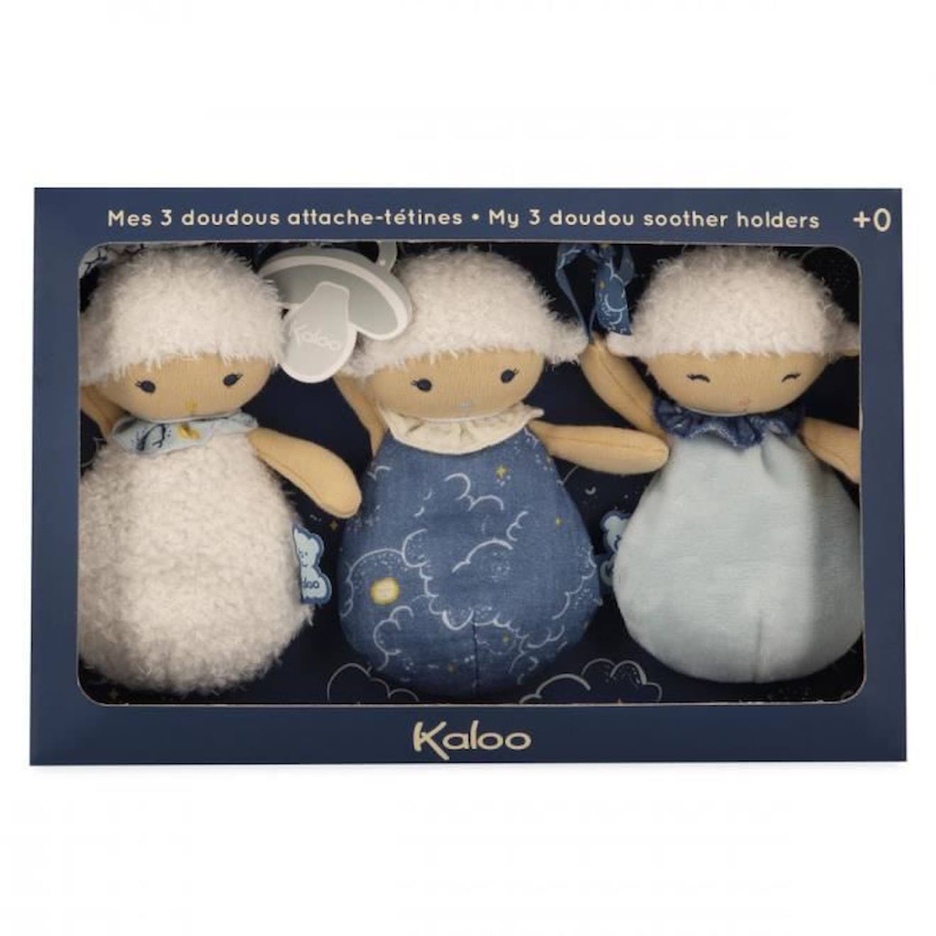 SET DE 3 DOUDOUS ATTACHE TÉTINES MOUTONS