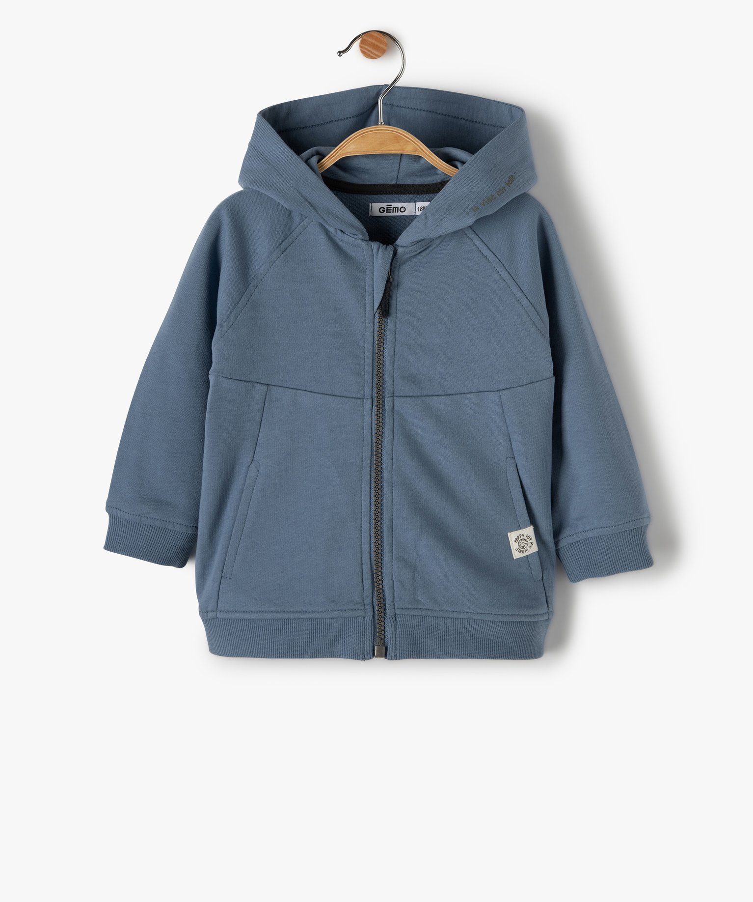 Sweat bébé Garçon à capuche et fermeture zippée bleu | GEMO