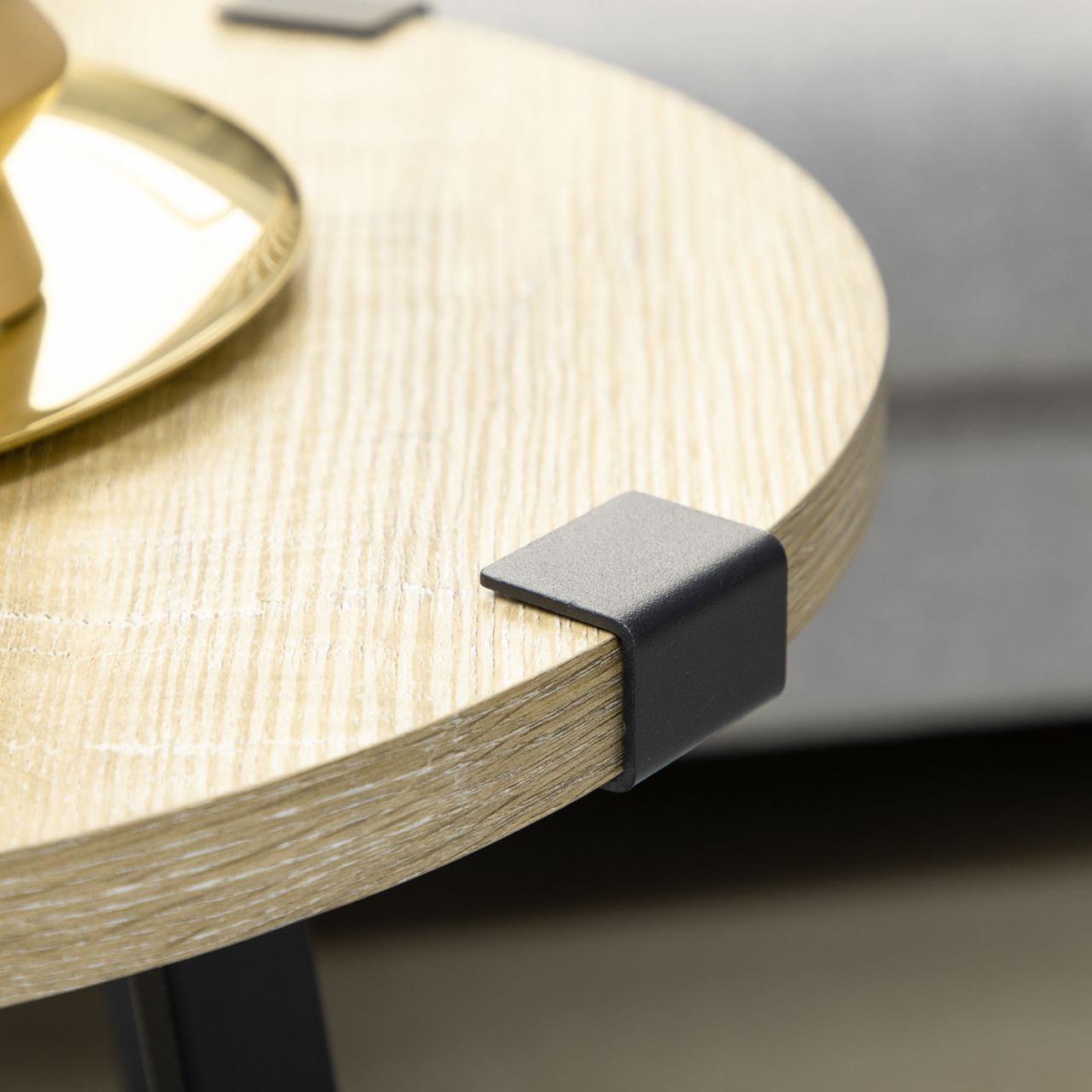 HOMCOM Couchtisch Runder Beistelltisch, Wohnzimmertisch mit Holzoptik Natur