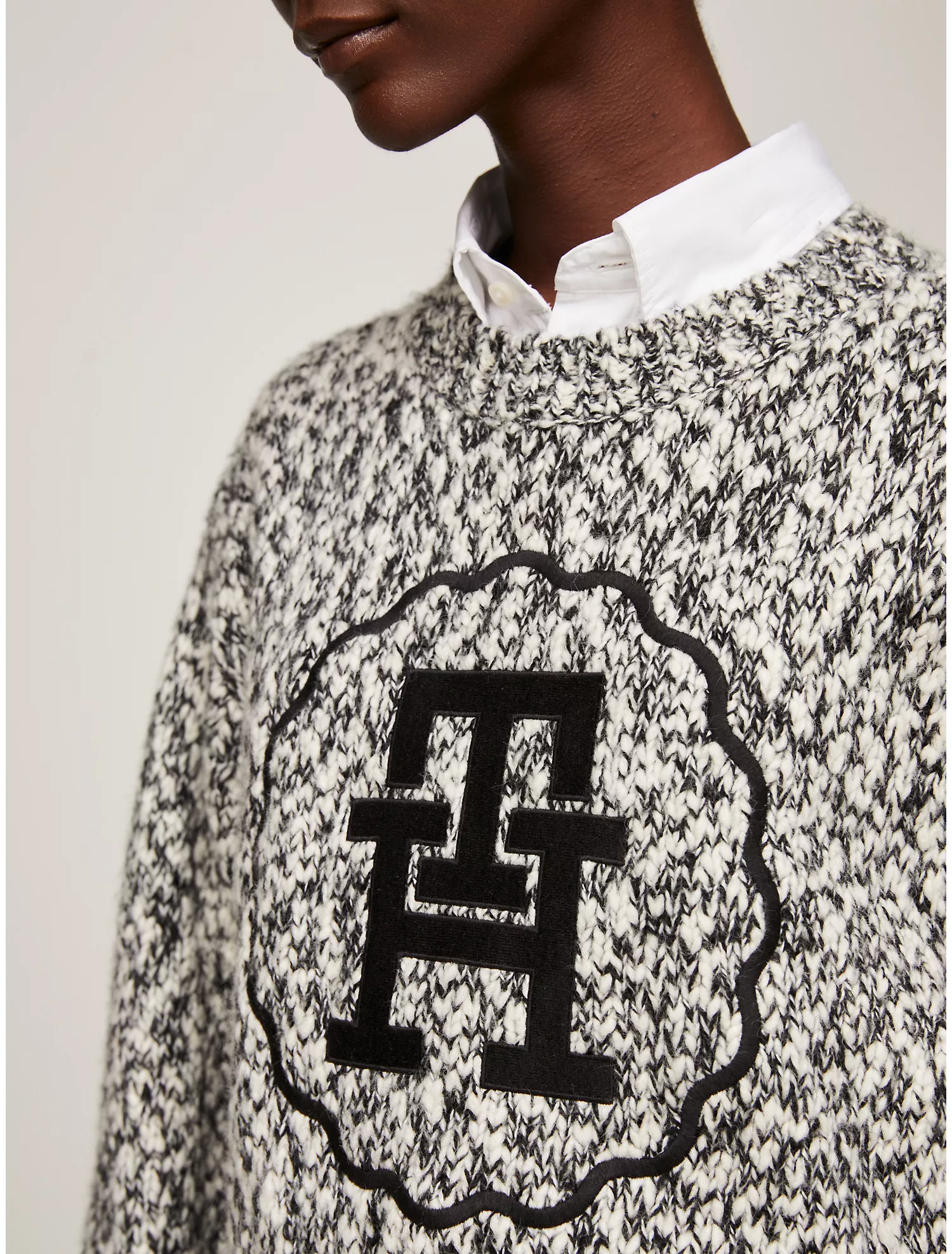 Oversized TH Applique Wool Blend Sweater