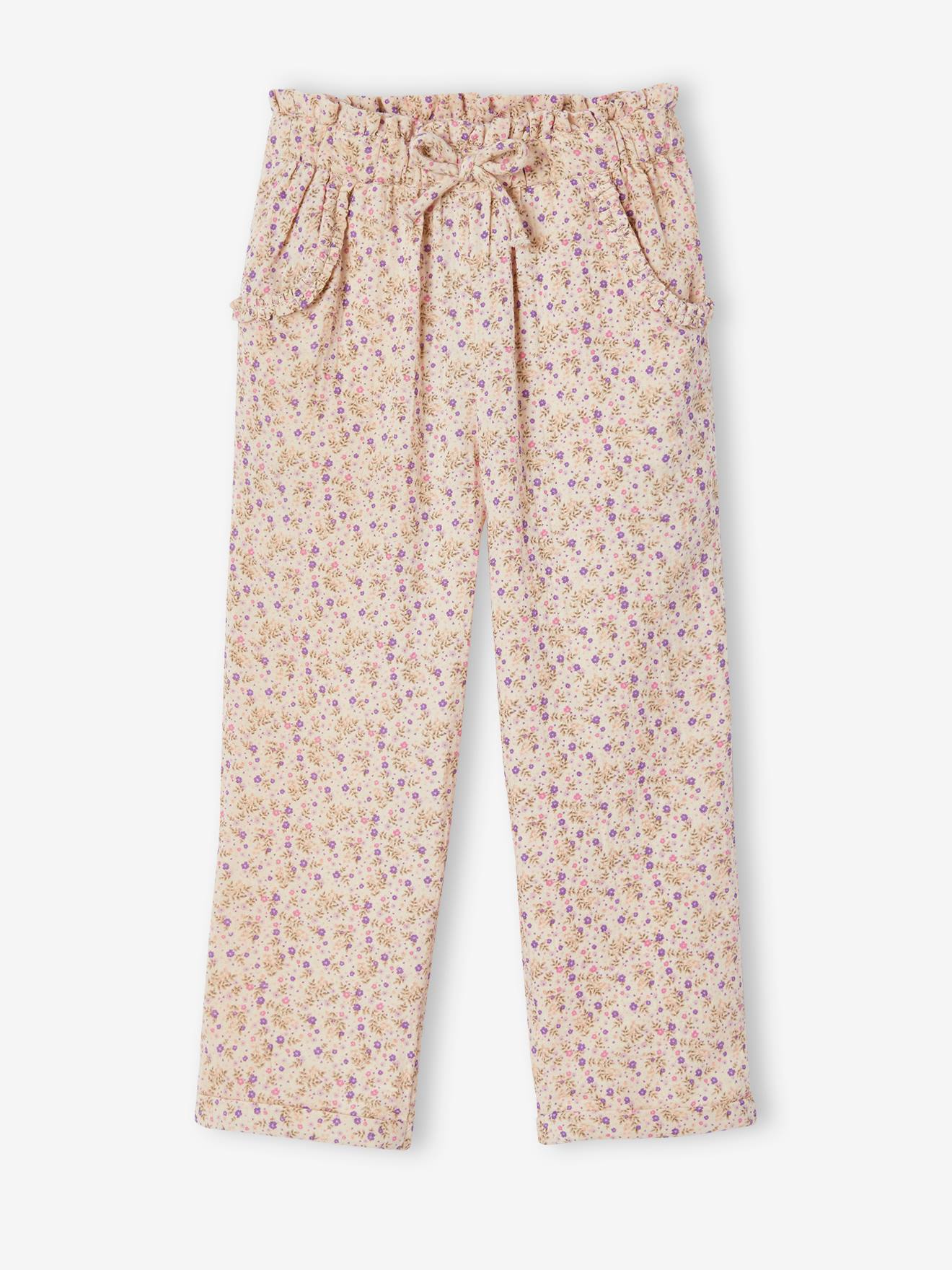 Vertbaudet Mädchen 3/4-Hose mit Blumenprint, Musselin - pfirsich