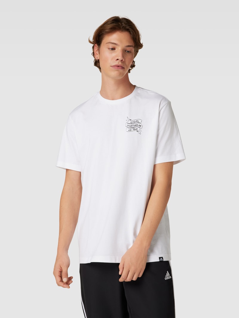 T-Shirt mit Rundhalsausschnitt und Label-Print in weiß