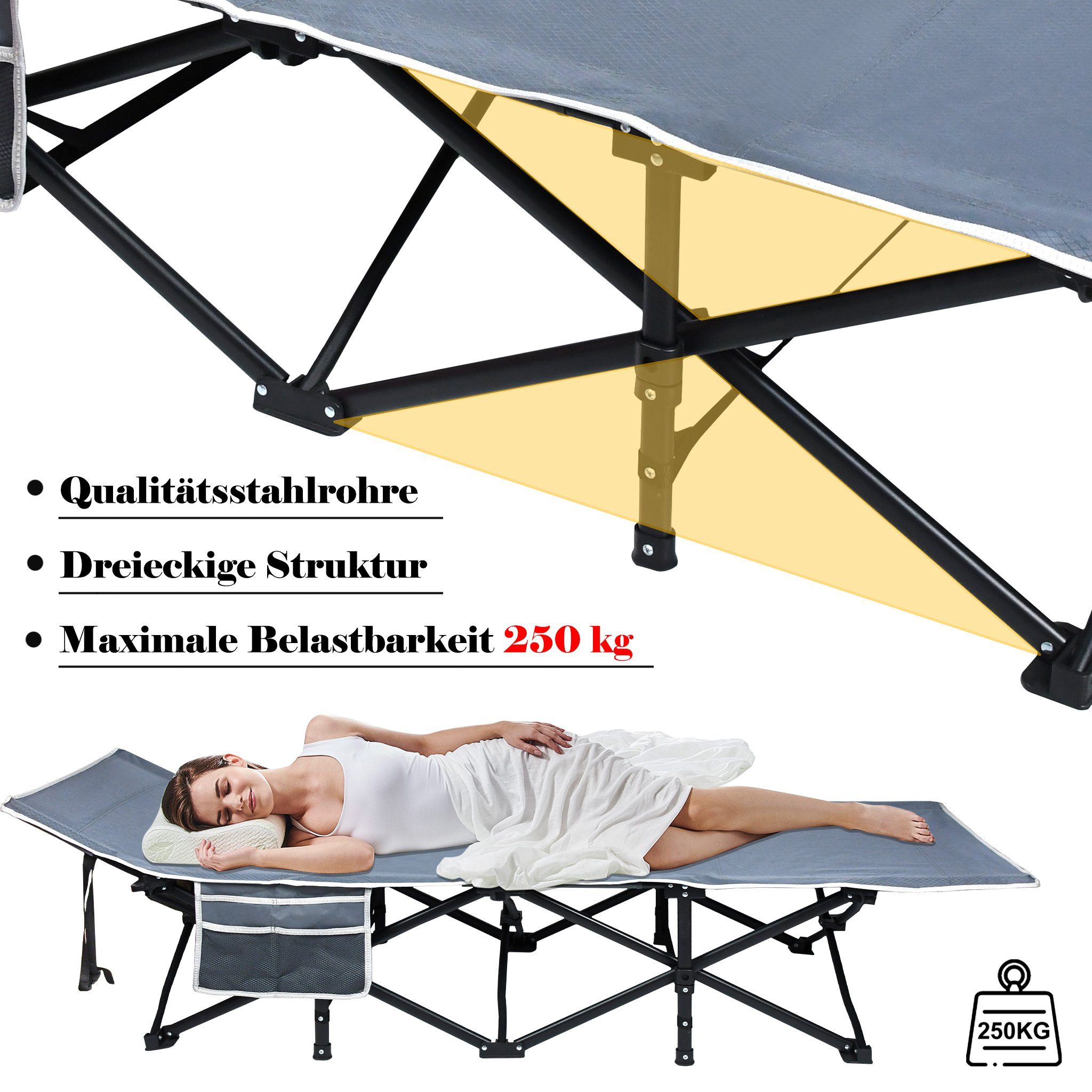 UISEBRT Feldbett Campingbett Klappbar Klappbett Tragbar bis 250 kg