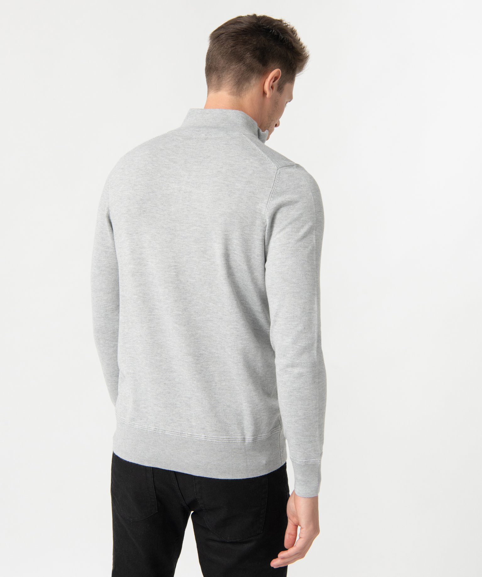 Pull homme en maille fine avec col camionneur gris clair | GEMO
