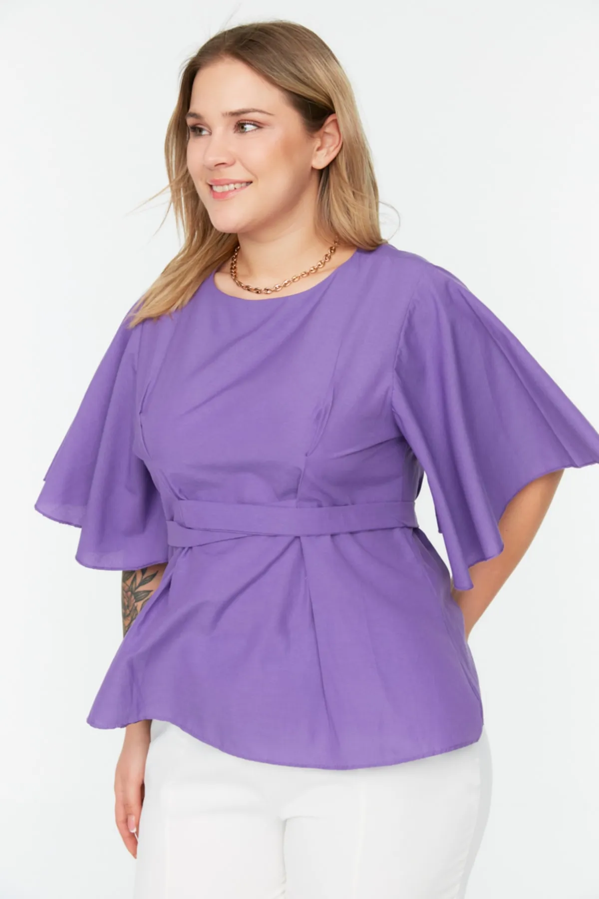 Trendyol Curve  Lila gewebte Bluse mit Krawattendetails TBBSS22BZ1316