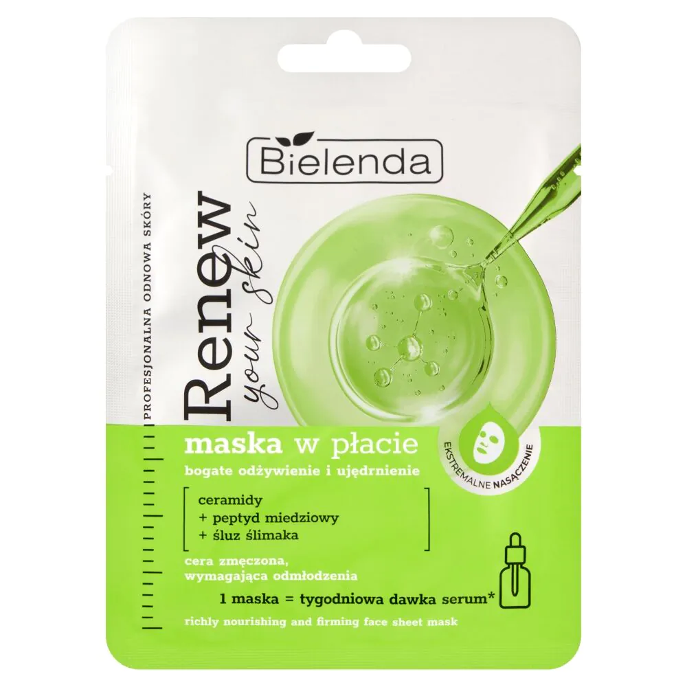 Mascarilla facial Bielenda Renew Your Skin, rica, nutritiva y reafirmante.