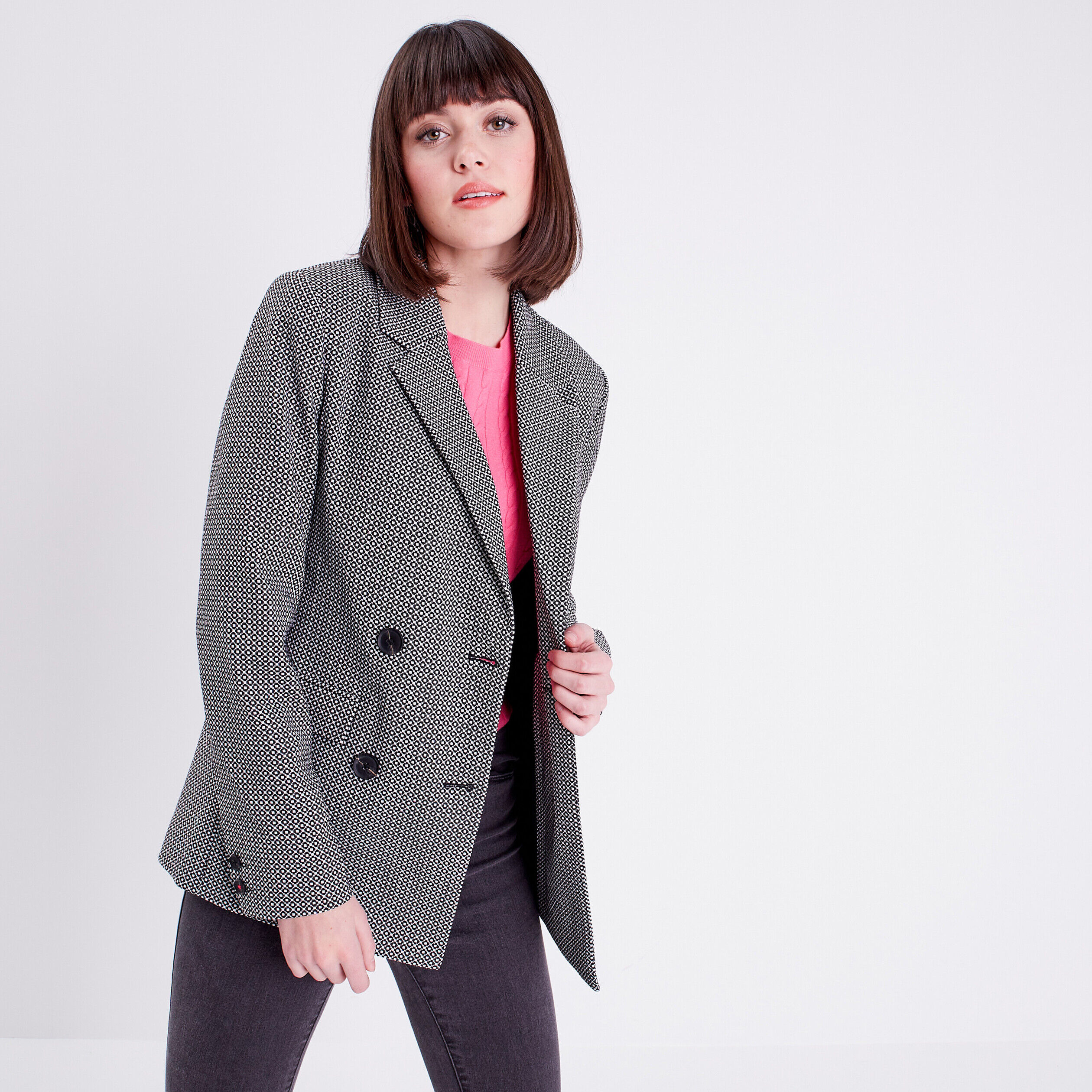Veste blazer boutonnée noir femme | Cache Cache