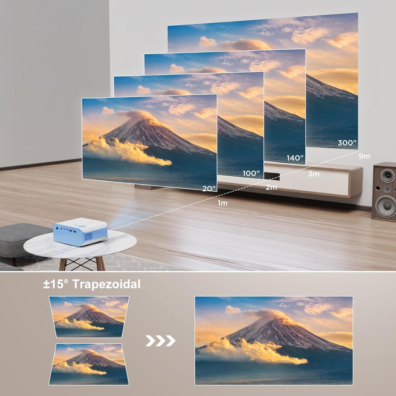 VISULAPEX Portabler Projektor (9000 lm, 8000:1, 1920 x 1080 px, Beamer Tragbarer Full HD 1080P Unterstützt, VISULAPEX V3 5G WiFi)