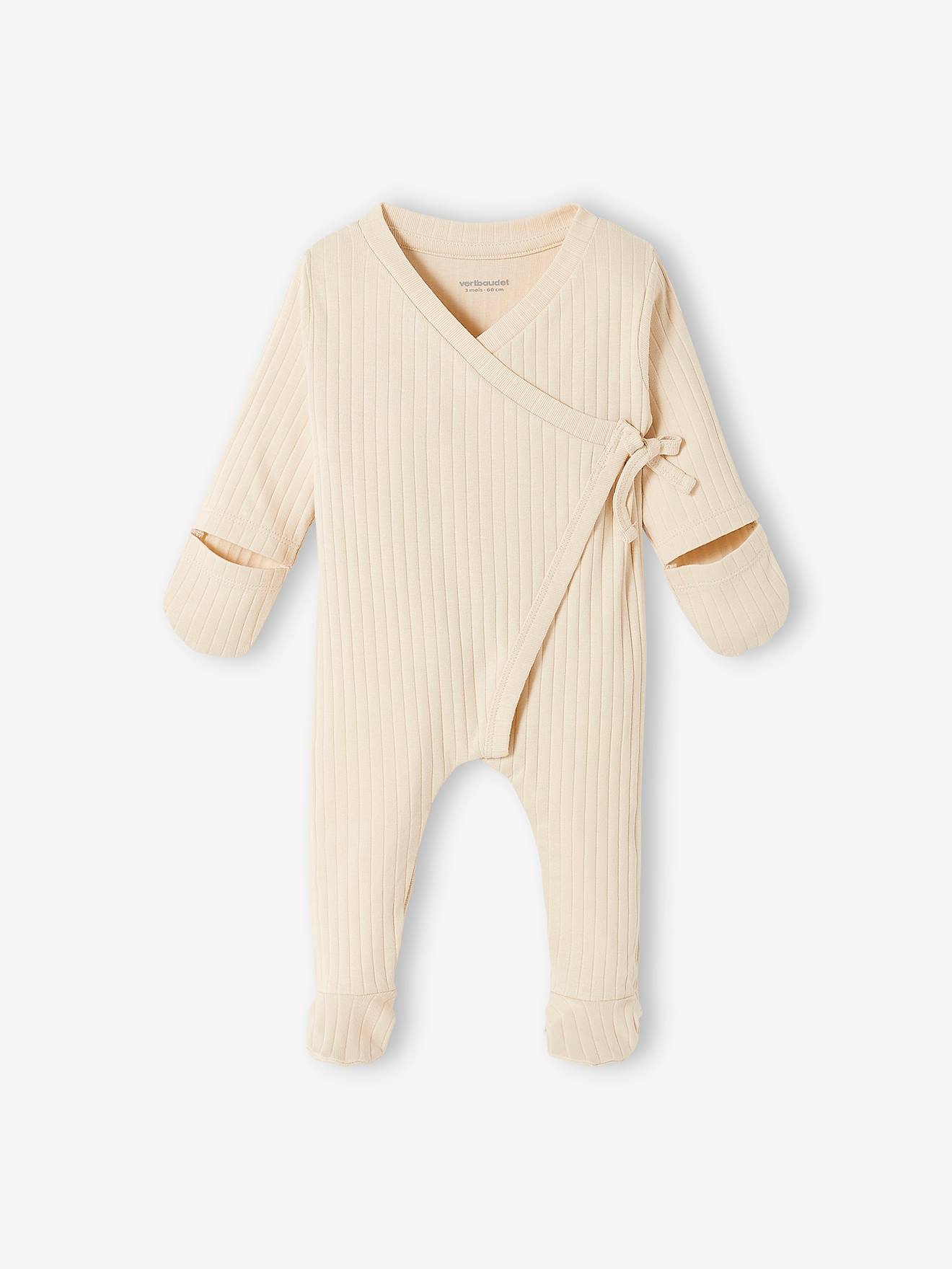 Vertbaudet Baby-Set: Overall & Mütze, Rippenjersey - sand