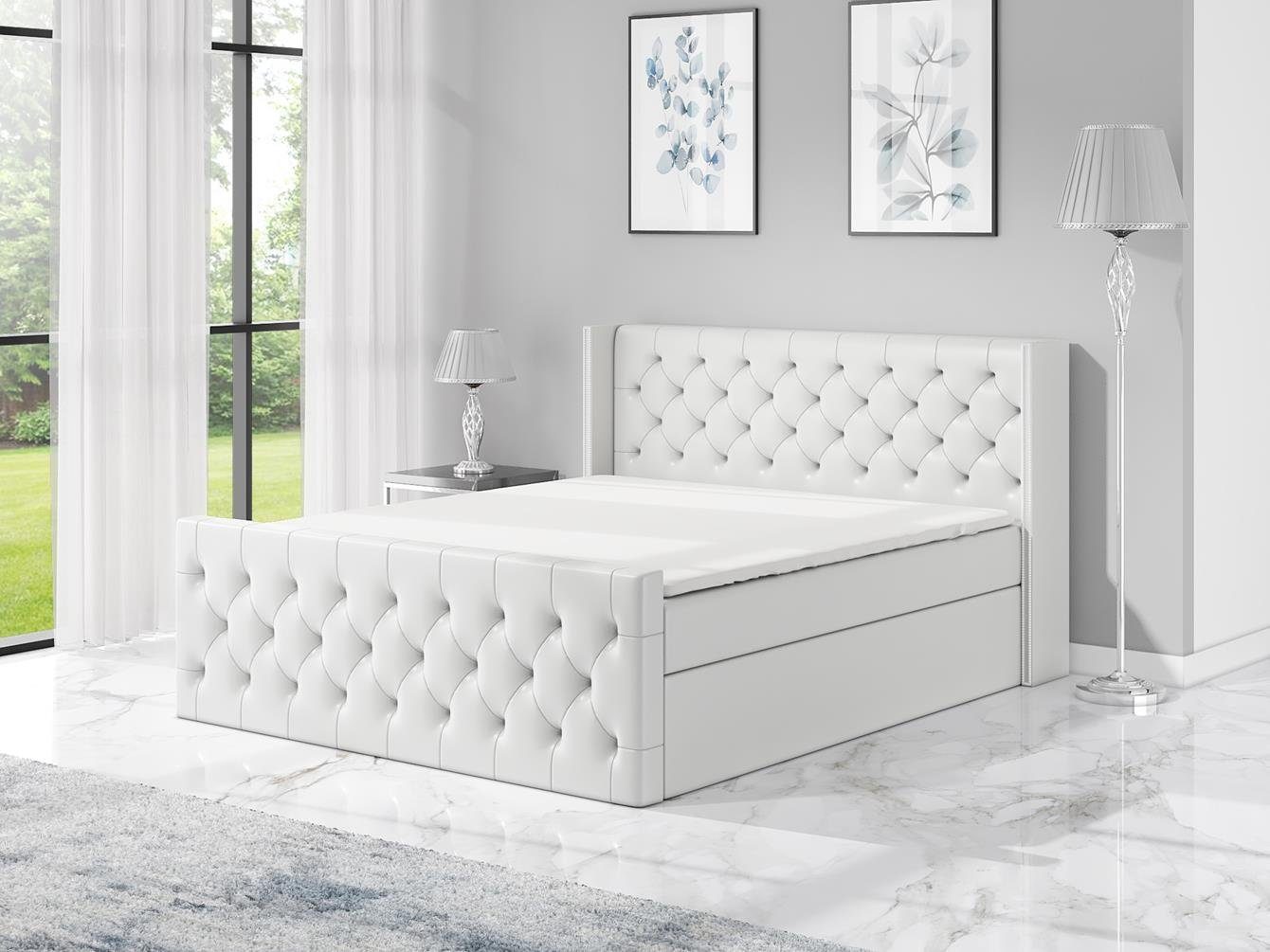 A&J MöbelLand GmbH Boxspringbett GRO mit 2 Bettkästen, Bonell-Matratze und Topper.