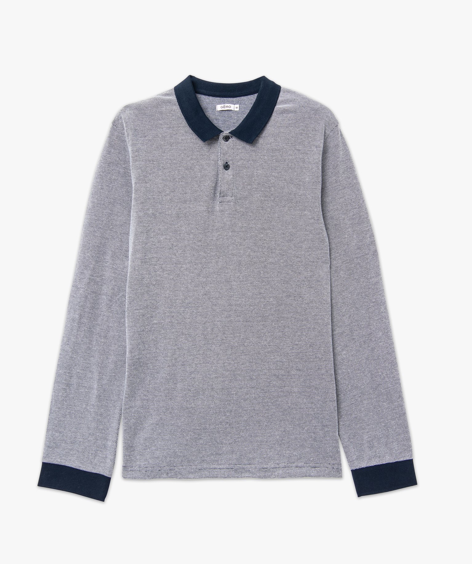 Polo à manches longues en maille piquée bicolore homme bleu fonce | GEMO