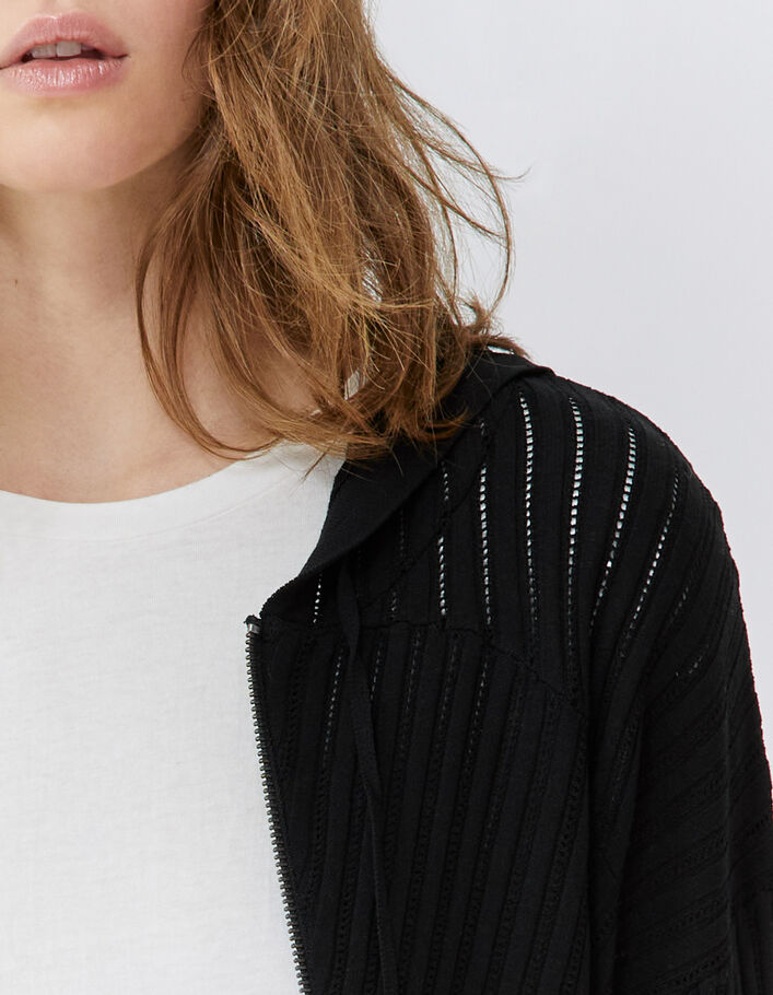 Cardigan noir tricot ajouré fantaisie Femme