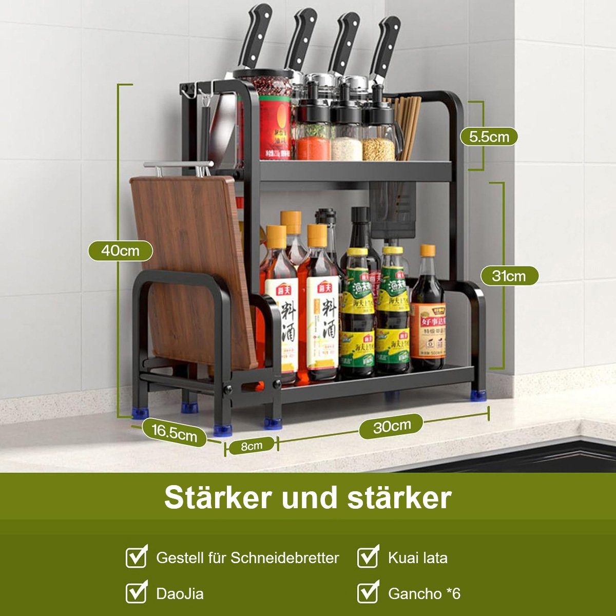 götäzer Gewürzregal 2-stöckiges Gewürzregal mit Utensilienablage, 1-tlg., Gewürzregale, Küchenorganisatoren und Lagerregale